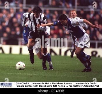 Newcastle United's David Ginola battles with Blackburn Rovers' Jeff Kenna Stock Photo