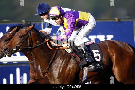 Morana, ridden by Alan Munro (nearside) goes on to win the Jaguar All-new XJ Autumn Stakes during the Willmott Dixon Group Day at Ascot Racecourse, Ascot. Stock Photo