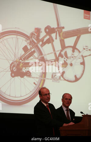 Andrew Ritchie, inventor of the Brompton folding bicycle, holding one ...