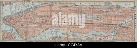 MANHATTAN antique town city plan panorama. New York City. BAEDEKER, 1909 map Stock Photo