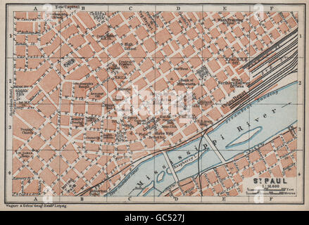 ST. PAUL antique town city plan. Minnesota. BAEDEKER, 1909 antique map Stock Photo