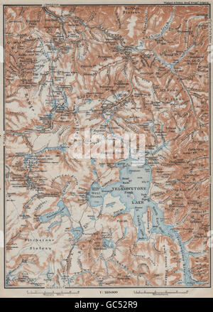 YELLOWSTONE NATIONAL PARK. Topo-map. Wyoming. BAEDEKER, 1909 Stock Photo