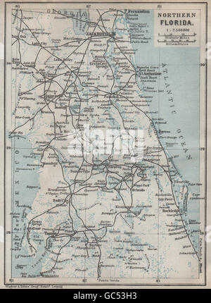 NORTHERN FLORIDA. Jacksonville St Augustine Tampa. BAEDEKER, 1909 antique map Stock Photo