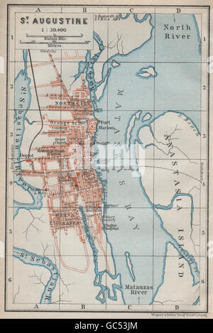 ST AUGUSTINE antique town city plan. Florida. BAEDEKER, 1909 antique map Stock Photo