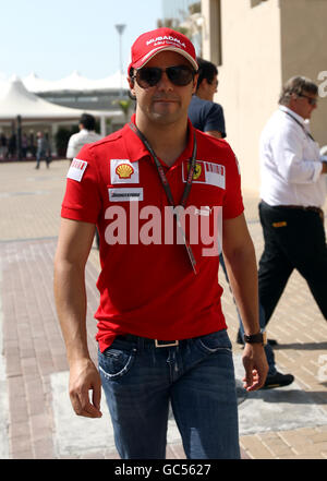 Ferrari's Felipe Massa in the pits during the third practice session for the Abu Dhabi Grand Prix at the Yas Marina Circuit, United Arab Emirates. Stock Photo