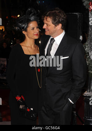 Colin Firth and wife Livia Giuggioli arrive for the world premiere of Disney's A Christmas Carol in Leicester Square central London. Stock Photo