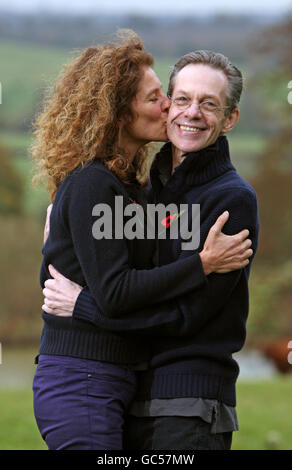 Freed mercenary Simon Mann, receives a kiss from his wife Amanda, in the English countryside following his pardon and release from the Government of Equatorial Guinea.