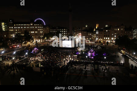 Short films about London shown in Trafalgar Square Stock Photo