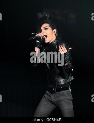 Bill Kaulitz of Tokio Hotel performs on stage at the 2009 MTV Europe Music Awards at O2 World in Berlin, Germany. Stock Photo