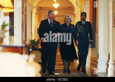 The Prince of Wales (left) accompanied by the Duchess of Cornwall met with the Prime Minister of Canada, Stephen Harper (not pictures) and his wife Laureen, at the Governors residence in Ottawa. Stock Photo