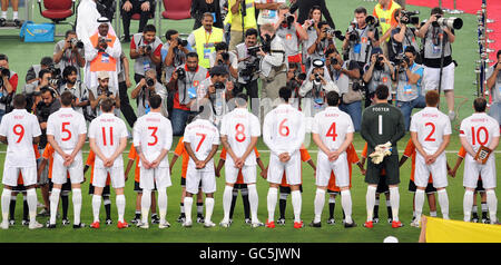 The England team line up for the national anthem prior to the International Friendly at the Khalifa International Stadium, Doha, Qatar. Stock Photo