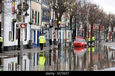 Cockermouth High Street in Cumbria where flood water has receded after torrential rain caused rivers to burst their banks. Stock Photo