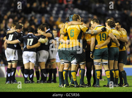 Scotland and Australia players line up prior to the game Stock Photo