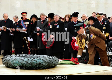 The Earl of Wessex, lays a wreath during a Service of Remembrance within the walls of the Armed Forces Memorial, at the National Memorial Arboretum, Alweras, Staffofdshire. Stock Photo