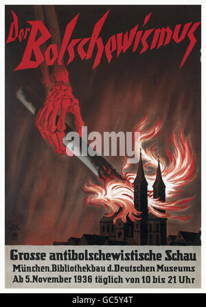 Nazism / National Socialism, propaganda, 'Der Bolschewismus. Grosse antibolschewistische Schau', library, Deutsches Museum (German Museum of Technology and Science), Munich since 5.11.1936, poster, 1936, Additional-Rights-Clearences-Not Available Stock Photo