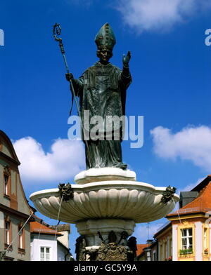 fine arts, religious art, saints, Saint Willibald von Eichstaett (circa 700 - 7.7.787), statue, bronze, market-place Eichstaett, Stock Photo