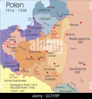 cartography, historical maps, modern times, Poland, 1916 - 1938, Additional-Rights-Clearences-Not Available Stock Photo