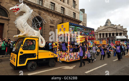 The Lord Mayors show parade travels from the Guildhall in the City of London to the Royal Courts of Justice. Stock Photo