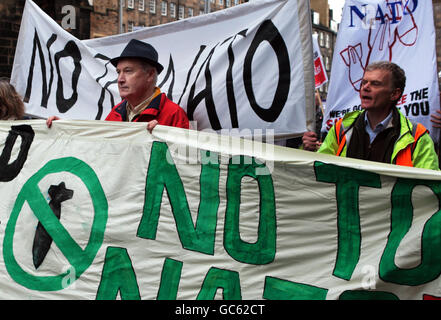 Protesters take part in a Stop the War protest in Edinburgh today. Stock Photo