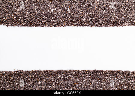 Frame of chia seeds on white. Stock Photo