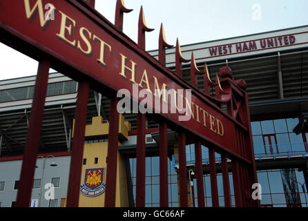 Entrance gates for West Ham United FC, London. Known as ...