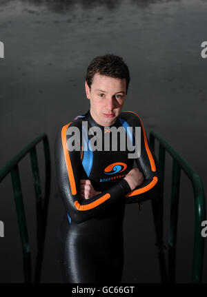 Triathlon world champion Great Britain's Alistair Brownlee during the photocall at Serpentine Lake, London. Stock Photo