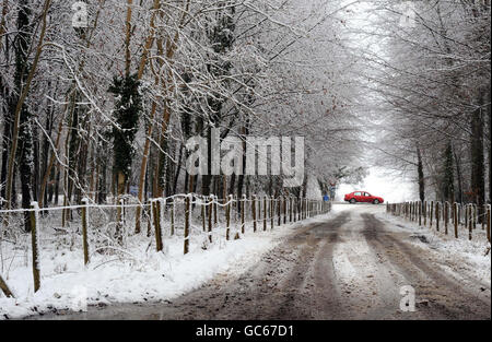 Winter weather Jan20th. Snowy roads near Cirencester in Gloucestershire.