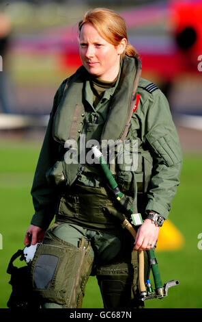 Red Arrows teams first female pilot Flight Lieutenant Kirsty Moore at RAF Scampton, Lincolnshire. Stock Photo