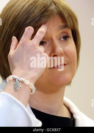 Deputy First Minister of Scotland, Nicola Sturgeon reacts to Labour's win in the Glasgow North East by-election during a press conference at the City Inn Hotel in Glasgow. Stock Photo