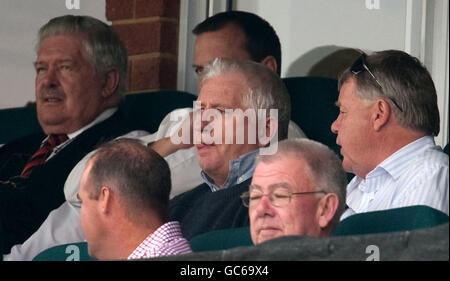 Former England coach Duncan Fletcher (centre) watches from the stands during the tour match at Senwes Park, Potchefstroom, South Africa. Stock Photo