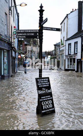 Cockermouth High Street in Cumbria after torrential rain caused rivers to burst their banks. Stock Photo