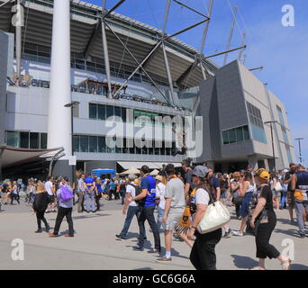 People visit MCG for AFL ground final game in Melbourne Australia. Stock Photo