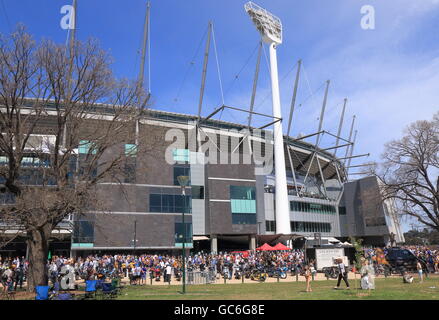 People visit MCG for AFL ground final game in Melbourne Australia. Stock Photo