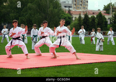 Young russian boys training martial arts Stock Photo