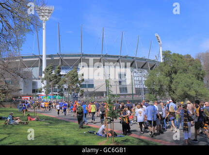 People visit MCG for AFL ground final game in Melbourne Australia. Stock Photo