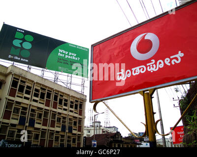 A general view of mobile phone signs in Mangalore, Karnataka, India. Stock Photo