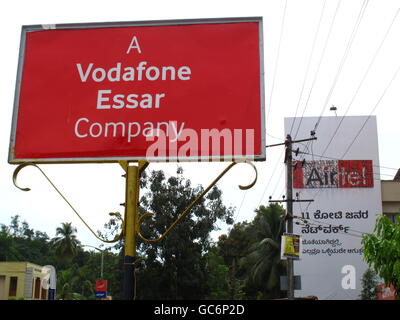 A general view of mobile phone signs in Mangalore, Karnataka, India. Stock Photo