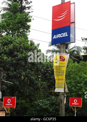 Mobile Telecommunications in India. A general view of mobile phone signs in Mangalore, Karnataka, India. Stock Photo