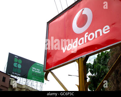 Mobile Telecommunications in India. A general view of mobile phone signs in Mangalore, Karnataka, India. Stock Photo