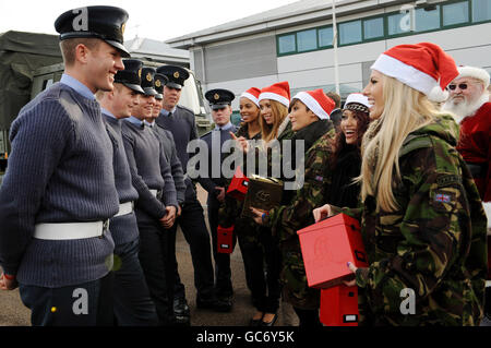 The Saturdays arrive at RAF Northolt, west London to launch this year's uk4u Thanks! gift box campaign. Stock Photo