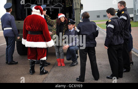 Vanessa White of girl group The Saturdays arrives at RAF Northolt, west London to launch this year's uk4u Thanks! gift box campaign. Stock Photo