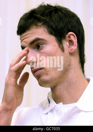 Tennis player Andy Murray during a visit to Broomhill Primary School in Glasgow to help celebrate its new playground garden facilities. Stock Photo