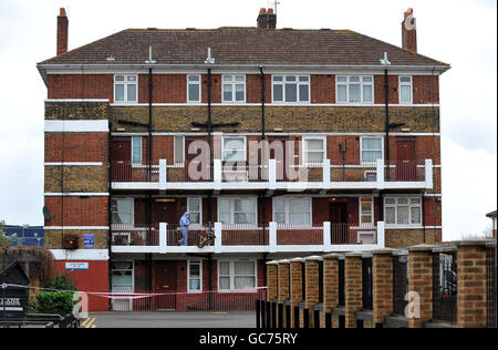 The flats on the Lynton Estate in Southwark, south east London, where a 4 year-old boy was found stabbed to death. Stock Photo