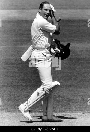 Yorkshire opening batsman Geoff Boycott finds it hard going on the pitch at Lord's on the first day of the Britannic Assurance Championship against Middlesex Stock Photo