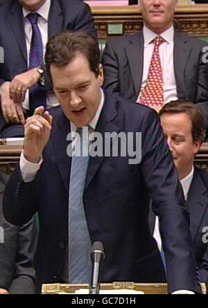 Shadow Chancellor George Osborne responds after Chancellor Alistair Darling delivered his pre-budget report in the House of Commons, London. Stock Photo