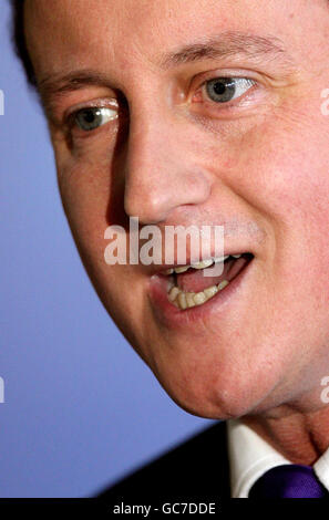 Conservative Party leader David Cameron delivers his reaction to the Government's pre-budget report, at Conservative Party Headquarters, London. Stock Photo