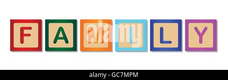 A collection of wooden block letters spelling the word Family Stock Vector