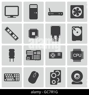 Vector Black  PC Components Icons Set Stock Vector