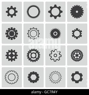 Gear set. Black gear wheel icons. Gear setting vector icon set ...