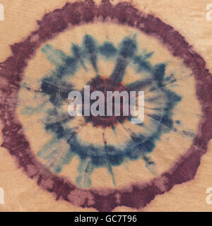 blue and brown concentric circles on silk nodular batik Stock Photo